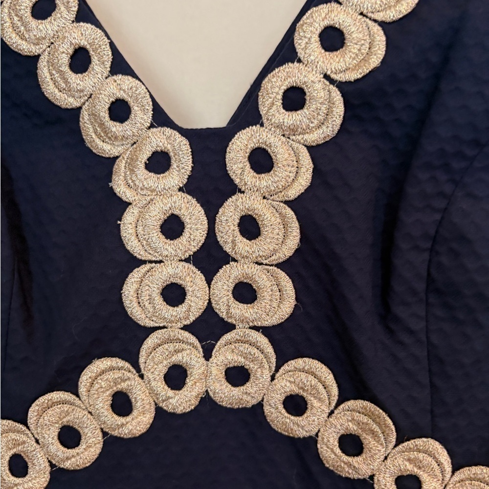 Lilly Pulitzer Esme Shift Dress Navy & Gold Classy Grecian Style  Size 4 - Picture 5 of 11